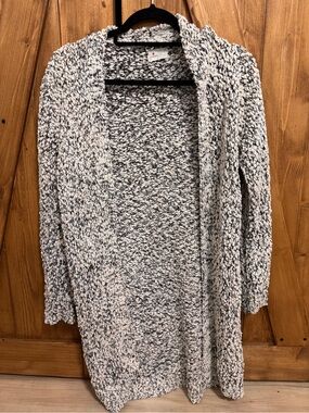 Poof! Marled Open-Front Cardigan - Black & White